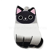 Acrylic Pendants, Cat Theme, Black, 35x23x2.2mm, Hole: 1.6mm(OACR-B023-01A-05)