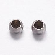 201 Stainless Steel Spacer Beads, Round, Stainless Steel Color, 3x2mm, Hole: 1.4mm(STAS-K146-057-C)