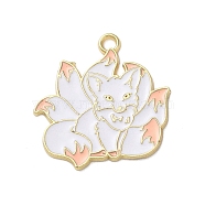 Alloy Enamel Pendants, Golden, Nine-tailed Fox Charm, PeachPuff, 28x27x1.2mm, Hole: 1.5mm(ENAM-I059-A-03)