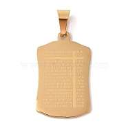 PVD Vacuum Plating 304 Stainless Steel Pendants, Rectangle with Message Charm, Religion, Golden, 33.5x20.5x1.5mm, Hole: 8x4.5mm(STAS-M068-12G)