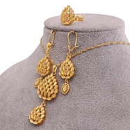 Teardrop Brass Pendant Necklace & Hoop Earrings & Finger Ring for Women, Golden, 400mm(FS-WGC4231-01)