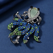 Goldfish Alloy Rhinestone Brooches, with Imitation Chalcedony Beads, Colorful, 65x55mm(PW-WG29E88-01)