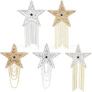 5Pcs 5 Style Glitter Enamel Hotfix Crystal Rhinestone, with Iron Ball Chains, Iron on Patches, Dress Shoes, Garment Decoration, Tassels, Star, Mixed Color, 1pc/style(DIY-FG0002-40)