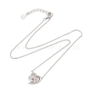 S925 Sterling Silver Red Heart Cat Paw Print Pendant Necklace, Sweet Cute Collarbone Chain for Women(SX5405)