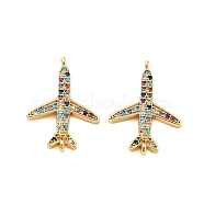 Rack Plating Brass Cubic Zirconia Pendants, Cadmium Free & Lead Free, Long-Lasting Plated, Plane, Colorful, Real 18K Gold Plated, 21x15x3.5mm, Hole: 1mm(KK-S379-04G)