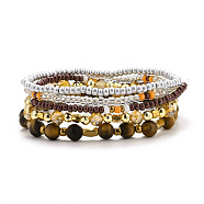 5Pcs 5 Style Natural Frosted Tiger Eye & Synthetic Hematite & Glass Sead Beads Stretch Bracelets Set, Stackable Bracelets for Women Girls, Inner Diameter: 2-1/8 inch(5.5~5.6cm), 5pcs/set(BJEW-JB07670-01)