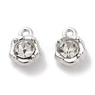 Rack Plating Alloy Rhinestone Charms, Lead Free & Cadmium Free & Nickel Free, Flower, Clear, Platinum, 10x7.5x4.5mm, Hole: 1.2mm(PALLOY-F311-17P-01)