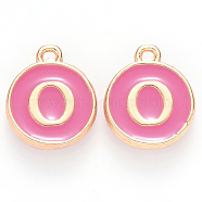 Golden Plated Alloy Enamel Charms, Cadmium Free & Lead Free, Enamelled Sequins, Flat Round with Letter, Camellia, Letter.O, 14x12x2mm, Hole: 1.5mm(ENAM-S118-08O)