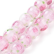 Handmade Lampwork Beads Strands, Inner Flower, Round, Pearl Pink, 11~12x11~12mm, Hole: 2~2.5mm(LAMP-K027-05B)
