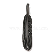 304 Stainless Steel Big Pendants, Feather Charm, Black, 70x13x5mm, Hole: 5x10mm(STAS-G346-02EB)