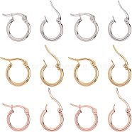 304 Stainless Steel Hoop Earrings, Mixed Color, 14~16x2mm, pin: 0.7x1mm, 12pairs/box(EJEW-UN0001-04)