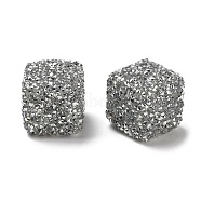 Resin Beads, with Rhinestone, Drusy Cube, Silver, 16x16x16mm, Hole: 3.6mm(RESI-C038-02B)