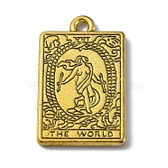 Zinc Alloy Pendants, Rectangle with Tarot Charm, Antique Golden, The World XXI, 23.3x14x1.5mm, Hole: 1.8mm(PALLOY-WH0105-05C-AG)