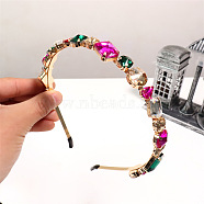 Glass Rhinestone Hair Bands, Golden Tone Iron Hair Accessories for Women Girls, Colorful, 150x130mm(OHAR-PW0007-39A)