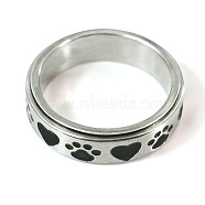 Stainless Steel Rotating Rings, Jewely for Unisex, Heart & Claw Print, Stainless Steel Color, 6mm,US Size 9(18.9mm)(PW-WG00946-01)