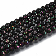 Electroplate Non-magnetic Synthetic Hematite Beads Strands, Round, Faceted, Black, 3mm, Hole: 0.8mm, about 137~139pcs/strand, 15.55 inch~15.67 inch(39.5cm~39.8cm)(G-T114-60A-07)