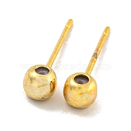 Brass Stud Earring Findings, Real 18K Gold Plated, 3.5x4mm, Hole: 0.9mm, pin: 11.5x0.7(KK-U006-01G-02)