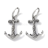 316 Surgical Stainless Steel Hoop Earrings, Anchor, Antique Silver, 31x21mm(EJEW-P274-17C-AS)