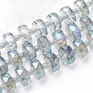 Electroplat Glass Beads Strands, Rainbow Plated, Faceted, Rondelle, Dark Turquoise, 10x6.5mm, Hole: 1.2mm, about 60pcs/strand, 18.9 inch(X-EGLA-Q092-10mm-D08)