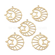 Brass Pendants, DIY Accessories, for Bracelets, Earrings, Necklaces, Moon & Star, Raw(Unplated), 28.5x27x0.7mm, Hole: 1.5mm(KK-I010-10C)