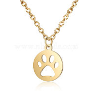 201 Stainless Steel Pendants Necklaces, Flat Round with Dog's Paw, Golden, 16.3 inch(40cm)x1mm(NJEW-S063-TN455-2)