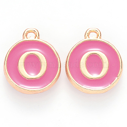 Golden Plated Alloy Enamel Charms, Cadmium Free & Lead Free, Enamelled Sequins, Flat Round with Letter, Camellia, Letter.O, 14x12x2mm, Hole: 1.5mm(ENAM-S118-08O)