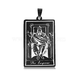 201 Stainless Steel Pendants, Laser Engraved Pattern, Tarot Card Pendants, Gunmetal, The Emperor IV, 40x24x1mm, Hole: 8x4mm(STAS-S105-LA461-18)