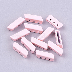 Spray Painted Alloy Multi-Strand Links, For Tile Elastic Bracelets Making, Quadrangle, Pink, 14x4x5mm, Hole: 1mm(PALLOY-T068-12-11)