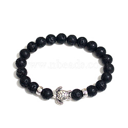 Natural Lava Rock Round Beaded Stretch Bracelet with Turtle(UL4697-4)