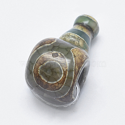 Natural dZi Agate, 3 Hole Guru Beads, T-Drilled Beads, For Buddhist Jewelry Making, Peru, 29x16x15.5mm, Hole: 2mm(X-TDZI-I002-02B)