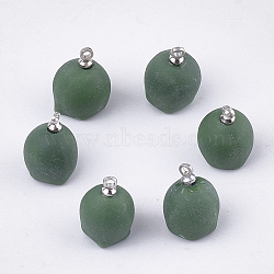 Handmade Porcelain Charms, Frost, with Brass Findings, Platinum, Green, 14~15x10~11mm, Hole: 1.5mm(PORC-T002-126A)