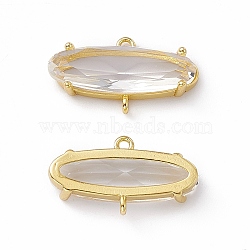 Rack Plating Brass Connector Charms, with Glass, Cadmium Free & Nickel Free & Lead Free, Long-Lasting Plated, Golden, Oval Links, Clear, 11.5x21x4.5mm, Hole: 1.2mm(KK-M231-15G-E)