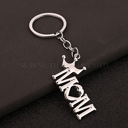 Mother's Day Theme Alloy Keychain, Word Mom Pendants Keychain, Platinum, 5x3cm(PW-WG77457-01)