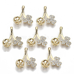 Brass Micro Pave Clear Cubic Zirconia Peg Bails Pendants, for Half Drilled Bead, Nickel Free, Flower, Real 18K Gold Plated, Clear, 17x16.5x4.5mm, Hole: 1.8mm, pin: 0.7mm(for half drilled beads)(KK-N233-036-NF)