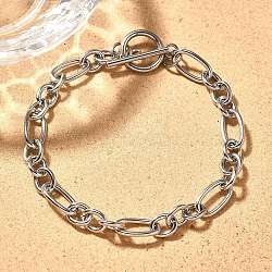 Tarnish Resistant Unisex 304 Stainless Steel Figaro Chain Bracelets, with Toggle Clasps, Stainless Steel Color, 8-1/2 inch(21.5cm)(BJEW-H541-06A-P)