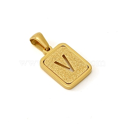 Stainless Steel Pendants, Real 18K Gold Plated, Rectangle, Letter V, 15x12mm(PW-WG0924A-22)