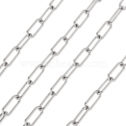 304 Stainless Steel Paperclip Chains, Drawn Elongated Cable Chains, Unwelded, with Spool, Stainless Steel Color, 17x7x1.6mm, about 16.4 Feet(5m)/roll(YS-TAC0003-02P)