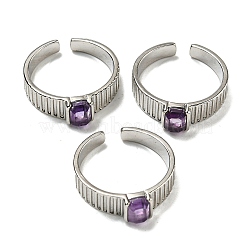 Natural Amethyst Adjustable Rings, with Platinum Brass Findings, Long-Lasting Plated, Jewely for Women, Rectangle, Adjustable(RJEW-K269-12P-02)