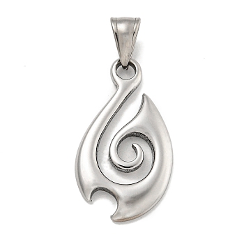 316 Surgical Stainless Steel Pendants, Fishhook Charm, Antique Silver, 34.3x19x2.8mm, Hole: 7.5x4.7mm