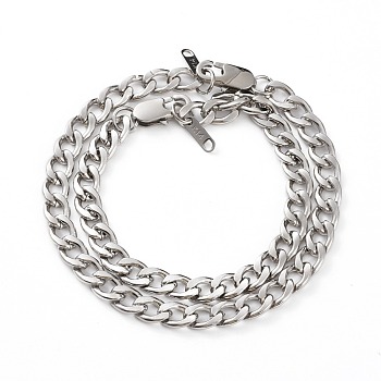 Couple Bracelets Sets, 304 Stainless Steel Cuban Chain Bracelets, with Lobster Claw Clasps, Stainless Steel Color, 7-3/4 inch(19.7cm) and 8-3/4 inch(22.3cm), 2pcs/set