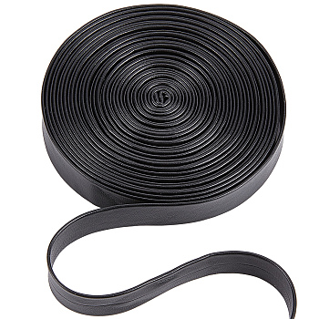 Soft Flat Imitation Leather Cord, Garment Accessories, Black, 15x1mm, about 5.47 Yards(5m)/Bundle