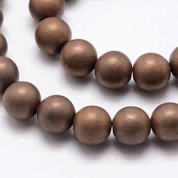 Electroplate Non-magnetic Synthetic Hematite Beads Strands, Matte Style, Round, Copper Plated, 6mm, Hole: 1mm, about 70pcs/strand, 15.7 inch
