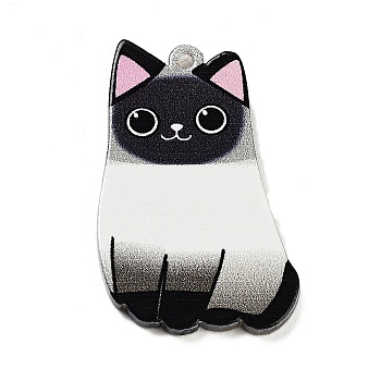 Acrylic Pendants, Cat Theme, Black, 35x23x2.2mm, Hole: 1.6mm