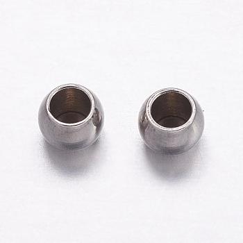 201 Stainless Steel Spacer Beads, Round, Stainless Steel Color, 3x2mm, Hole: 1.4mm