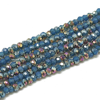 Electroplate Opaque Solid Color Glass Beads Strands, Faceted, Half Plated, Rondelle, Steel Blue, 2x1.5mm, Hole: 0.7mm, about 200pcs/strand, 11.81 inch