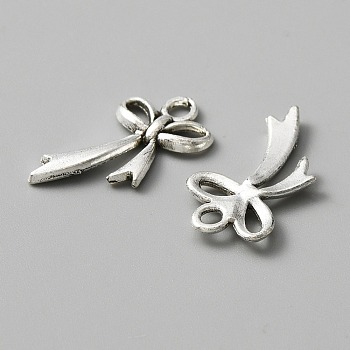 Tibetan Style Alloy Pendants, Bowknot Charms, Antique Silver, 20x11x2mm, Hole: 1.8mm