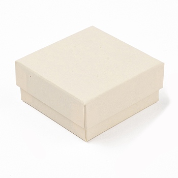 Cardboard Paper Jewelry Storage Boxes with Sponge, Gift Package Supplies, Square, Antique White, 7.5x7.5x3.4cm