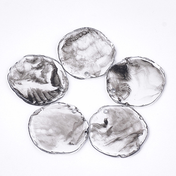 Resin Pendants, Imitation Gemstone, Flat Round, Clear & Black, 40x38~39x2.5mm, Hole: 3mm