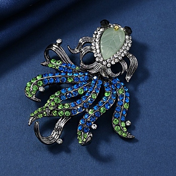 Goldfish Alloy Rhinestone Brooches, with Imitation Chalcedony Beads, Colorful, 65x55mm