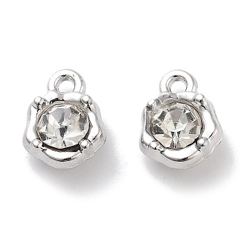 Rack Plating Alloy Rhinestone Charms, Lead Free & Cadmium Free & Nickel Free, Flower, Clear, Platinum, 10x7.5x4.5mm, Hole: 1.2mm